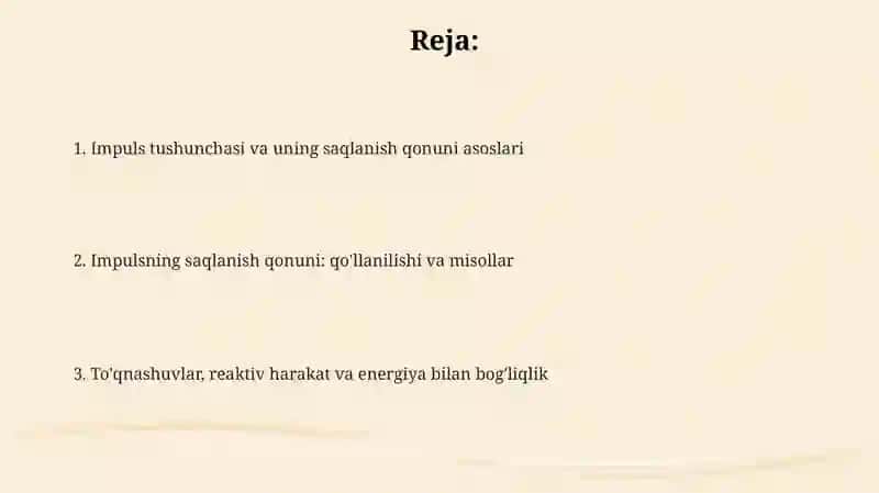 Impuls va uning saqlanish qonuni 2