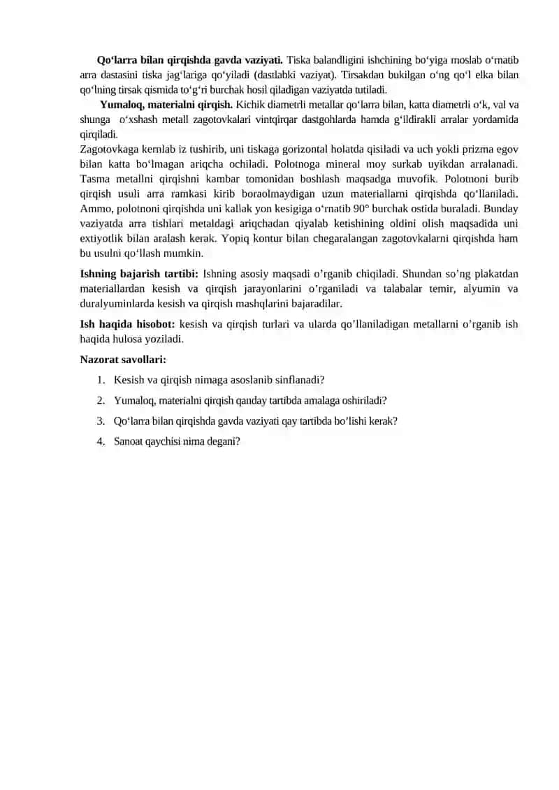 METALLARNI KESISH VA QIRQISH 2