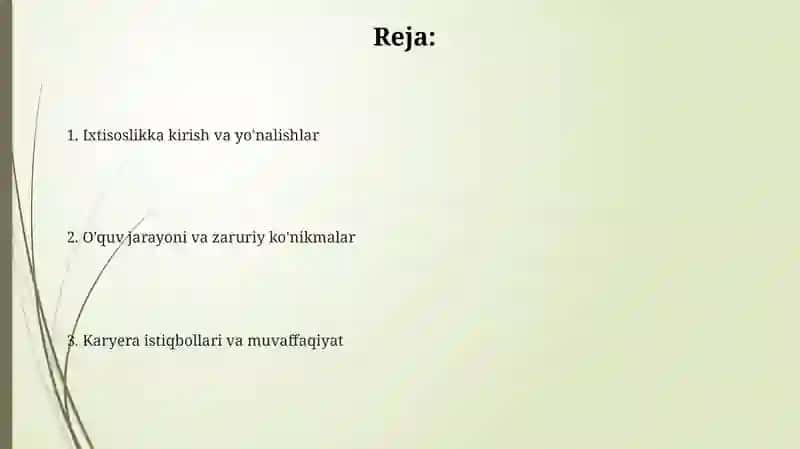 Ixtisoslikka kirish va yo'nalishlar 2