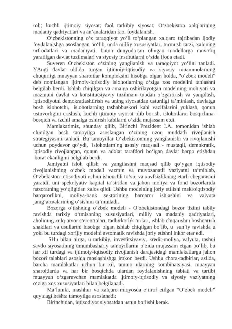 O‘zbekistonning o`ziga xos istiqlol va taraqqiyot yo‘li 2