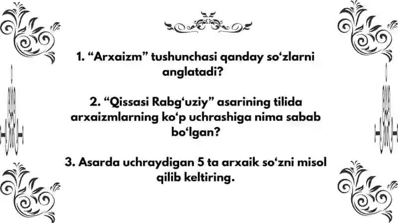 Qissasi Rabg’uziydagi arxaizmlar 2