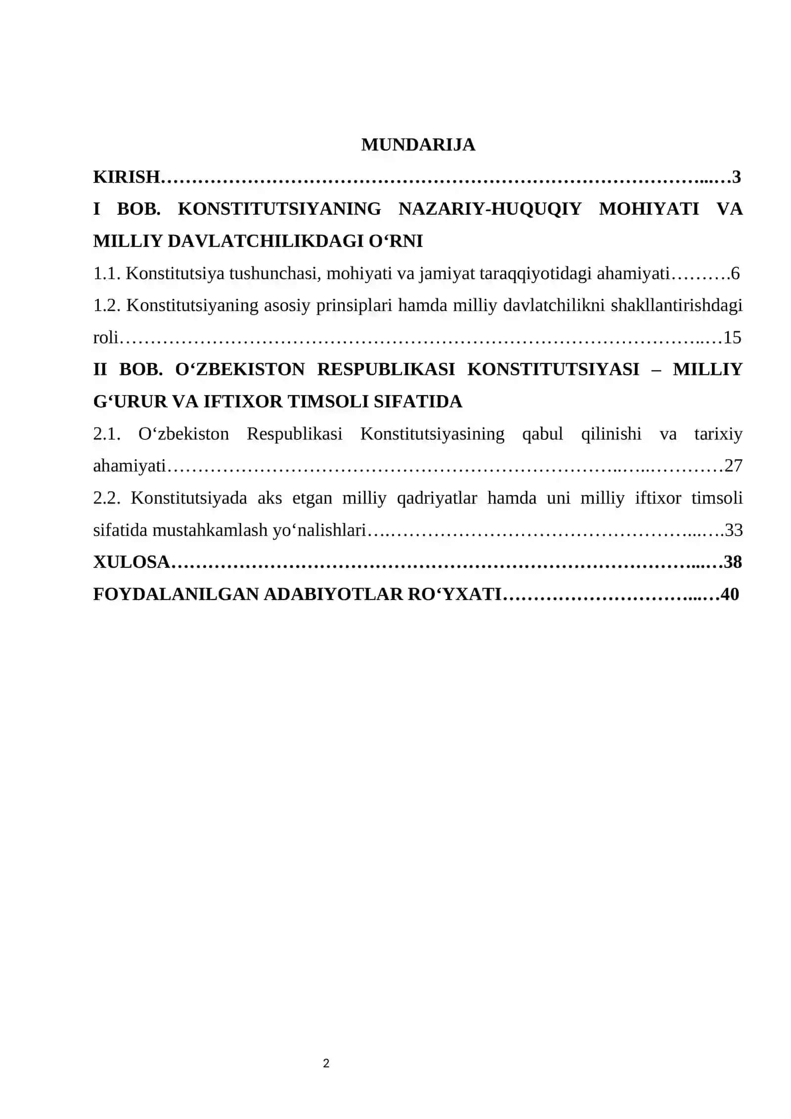 Konstitutsiya – milliy g‘urur va iftixor timsoli sifatida kurs ishi 2