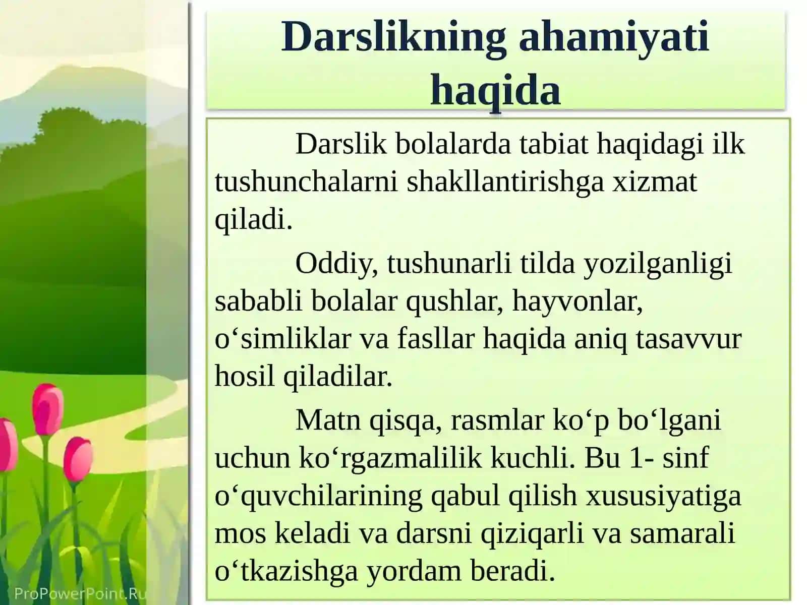 1-sinf “TABIIY FANLAR” darsligi bo‘yicha taqdimot 2