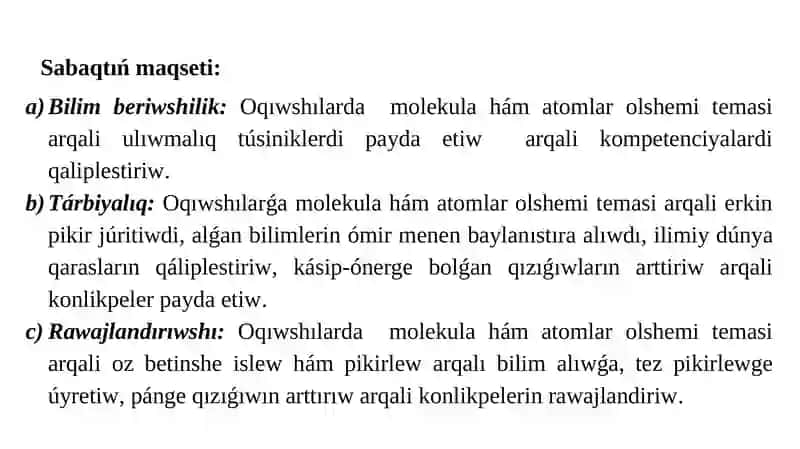 MOLEKULANÍŃ MASSASÍ HÁM ÓLSHEMI 2