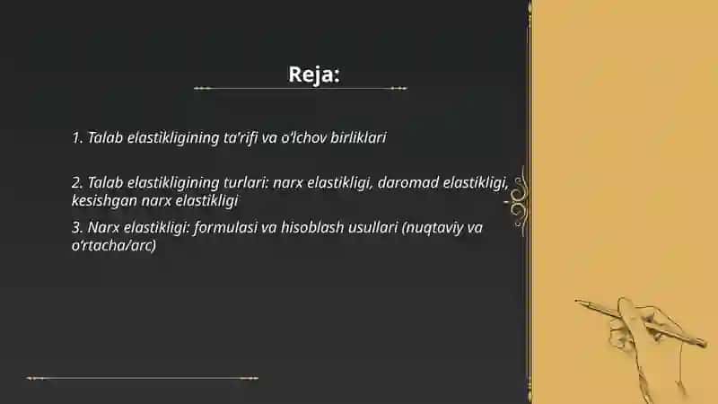 Talab va taklif elastikligi 2