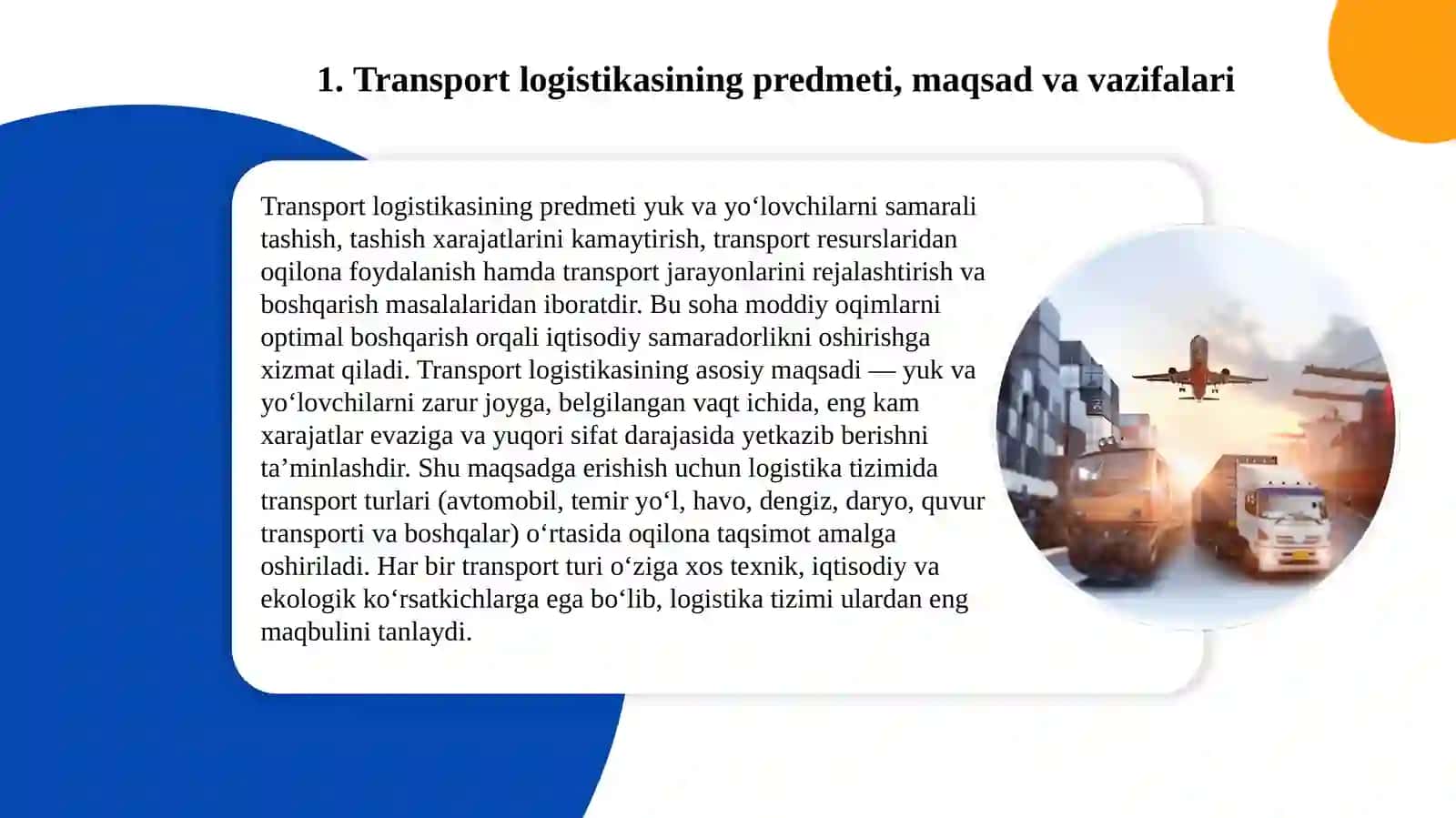 TIJORAT VA SERVIS LOGISTIKASIDA TRANSPORT LOGISTIKASI 2