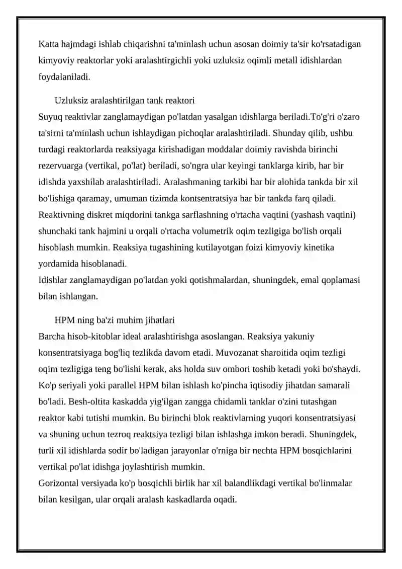 Kimyoviy reaktorlar 2
