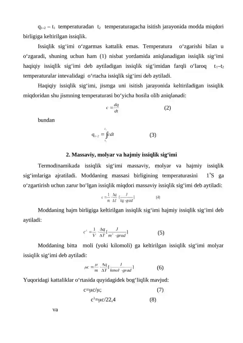 Gazlarning issiqlik sig`imi 2