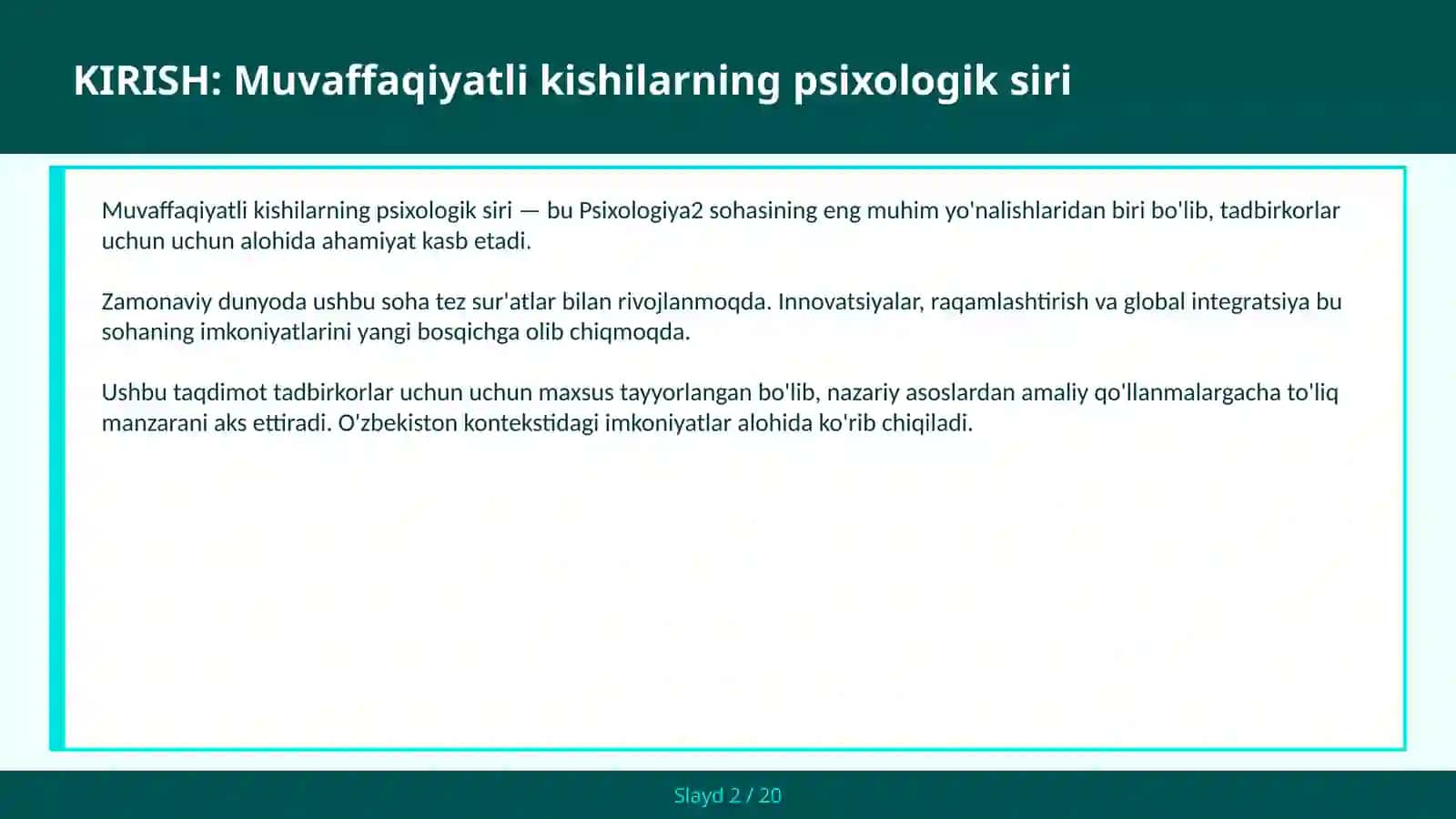 MUVAFFAQIYATLI KISHILARNING PSIXOLOGIK SIRI 2