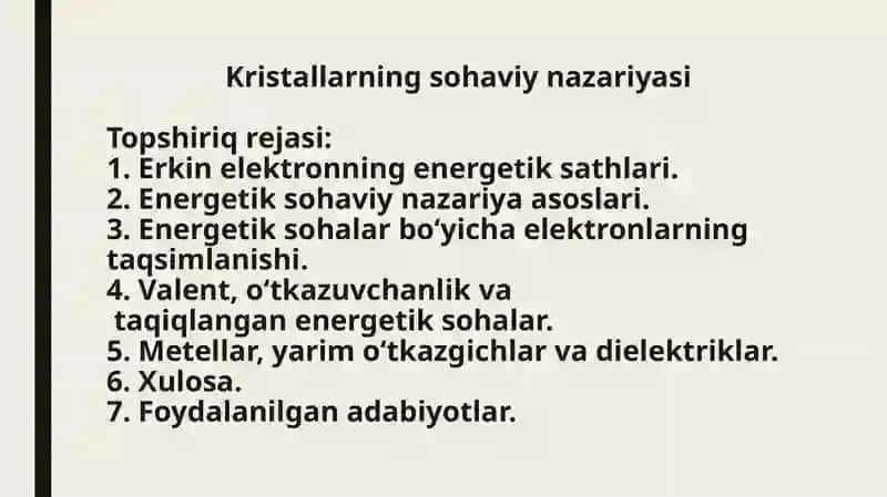 Kristallarning sohaviy nazariyasi 2