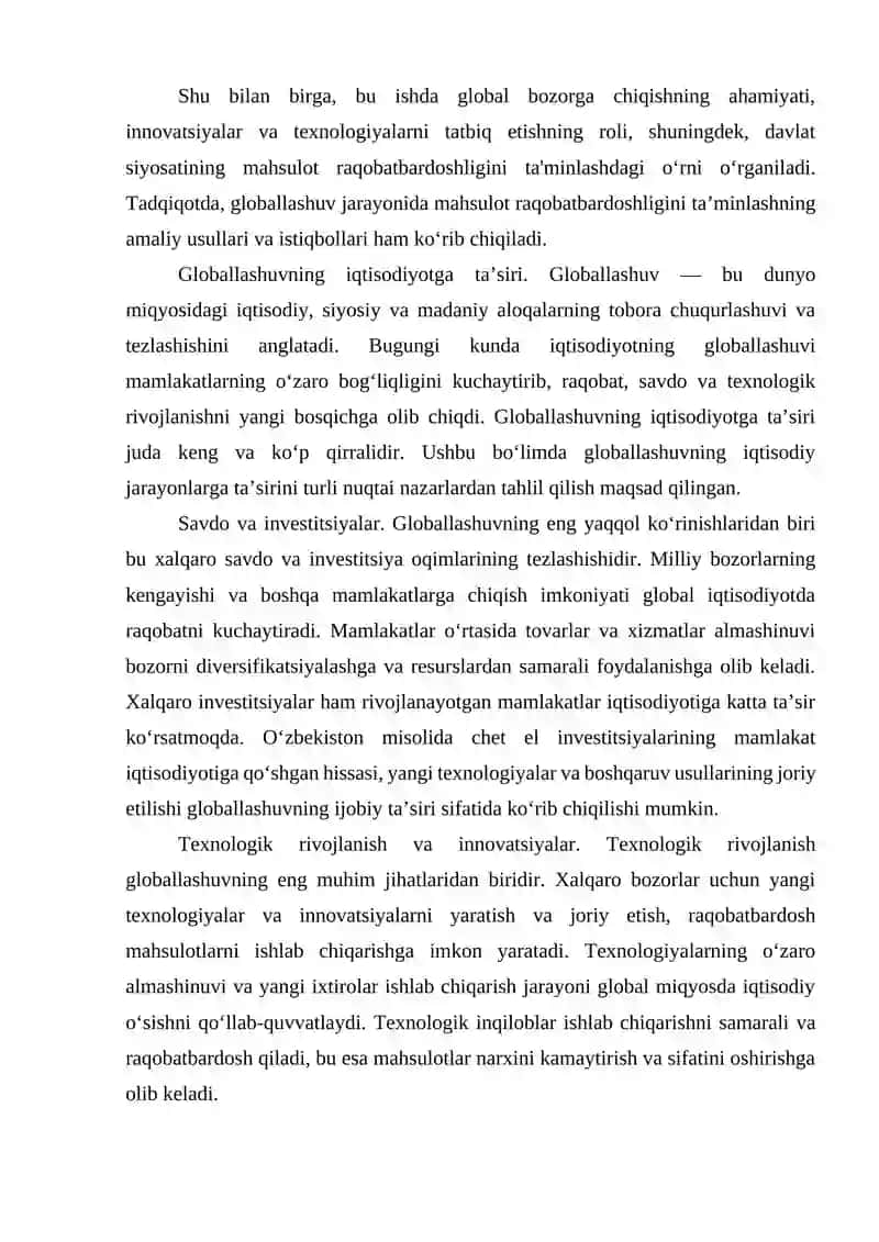Globallashuvning iqtisodiyotga ta’siri 2