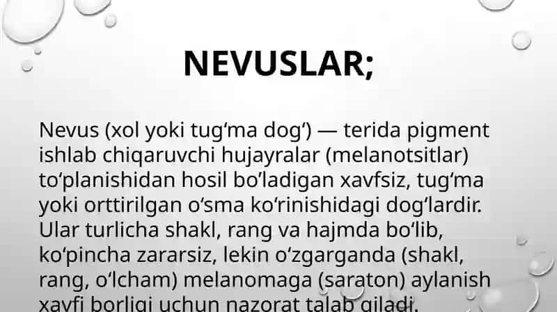 Nevuslar. Ksantelazmalar. Lipomalar. Gidromalar 2