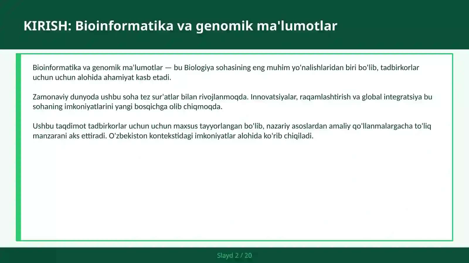 BIOINFORMATIKA VA GENOMIK MA'LUMOTLAR 2
