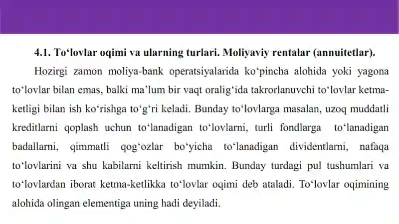 To’lоvlаr оqimi. Rеntаlаr 2