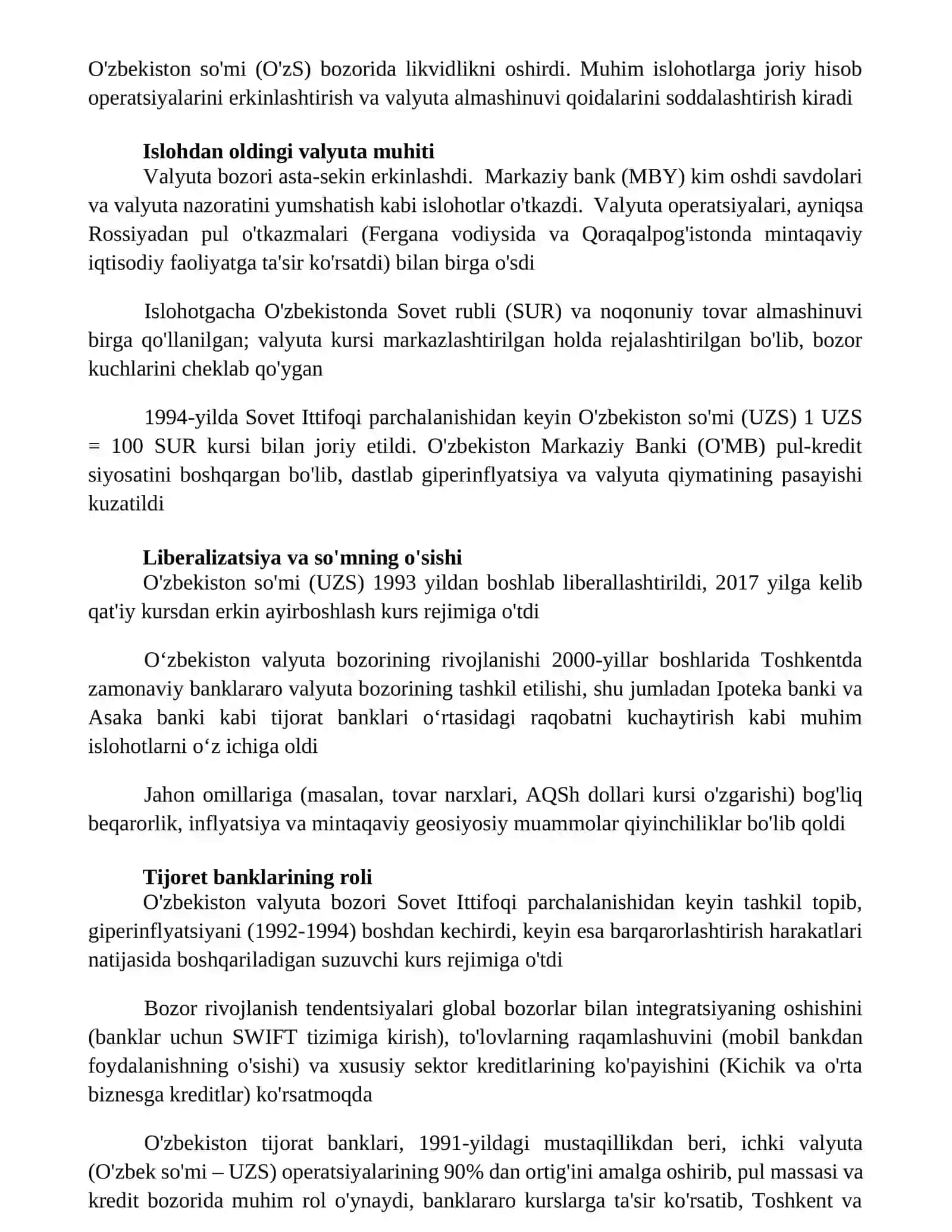 O'zbekiston Valyuta Bozorining Evolyutsiyasi 2