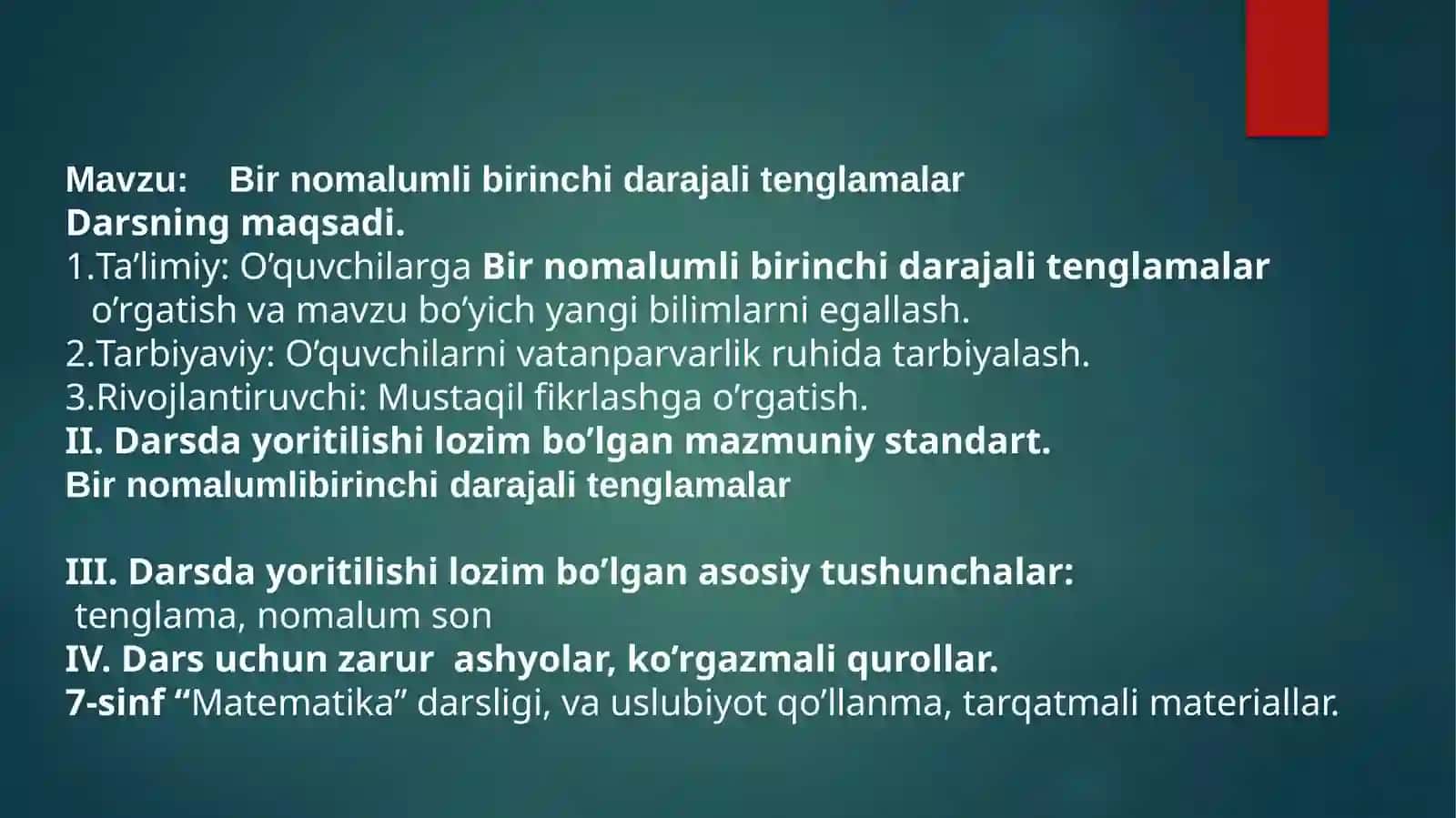 Bir nomalumli birinchi darajali tenglamalar 2