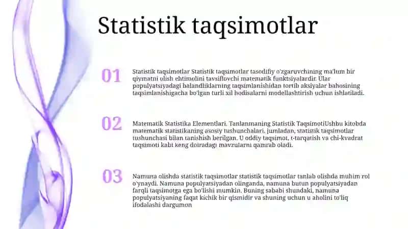 Matematik Statistika Elementlari. Tanlanmaning Statistik Taqsimoti 2