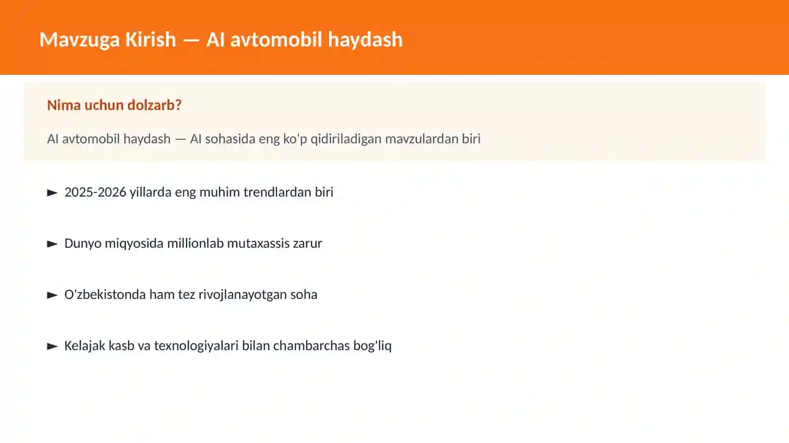 AI avtomobil haydash 2