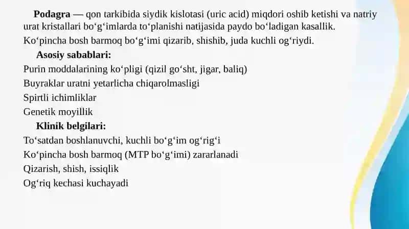 Podagra va semizlikni bartaraf etuvchi vositalar 2