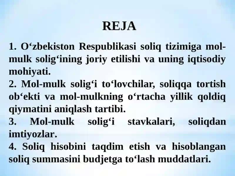 YURIDIK SHAXSLARNING MOL-MULKIGA SOLINADIGAN SOLIQ 2