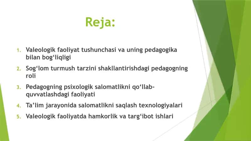 Pedagogning valeologik faoliyatining asosiy yoʻnalishlari 2