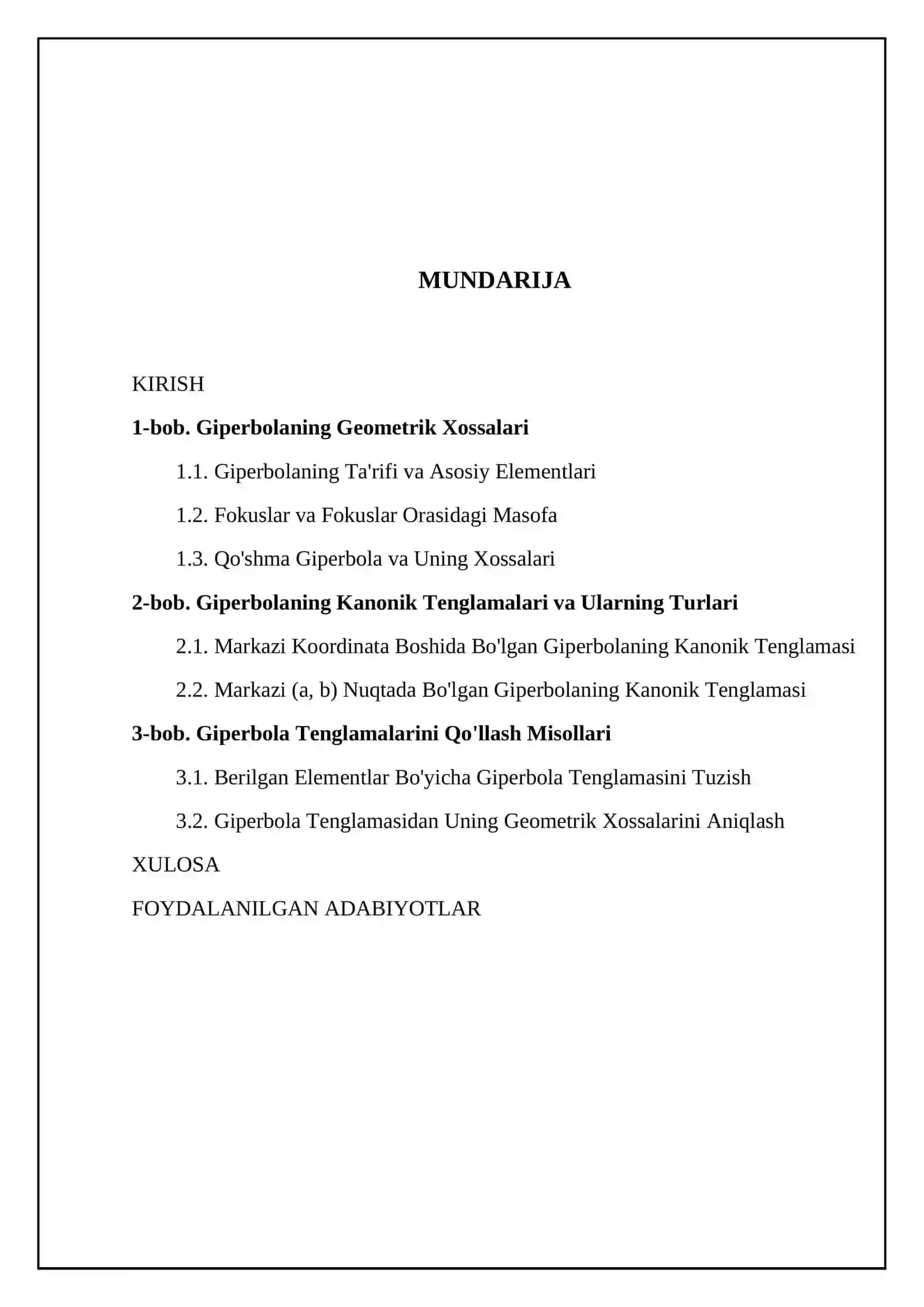 Giperbolaning kanonik tenglamalari 2