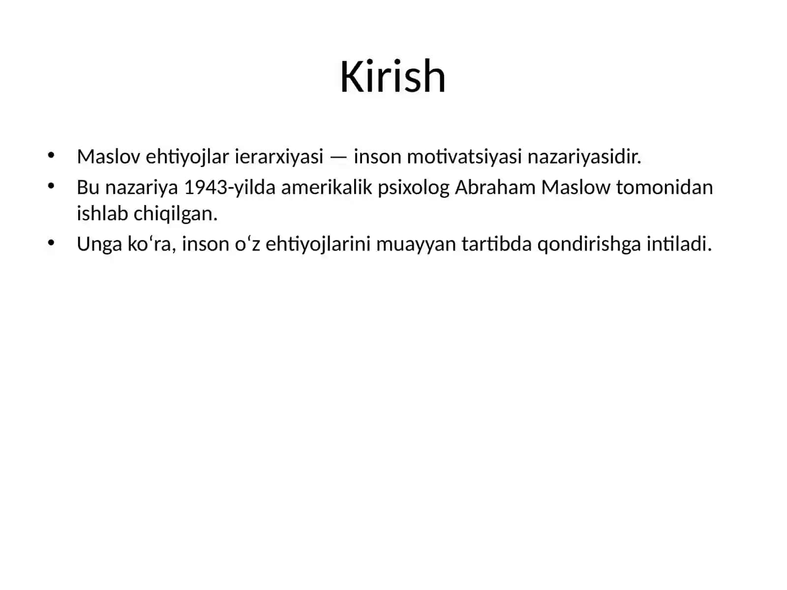 Maslov ehtiyojlar piramidasi 2