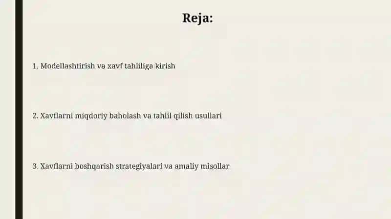 Modellashtirish va risklarni tahlil qilish 2