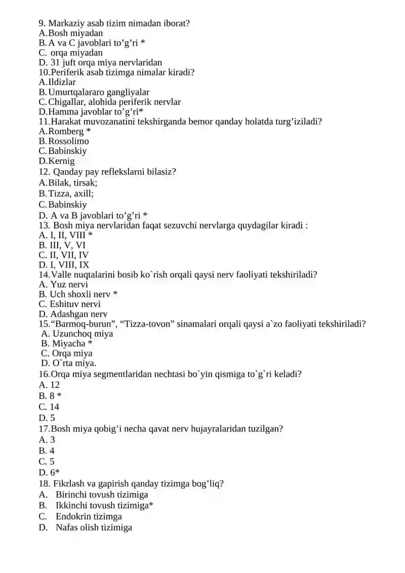 Nevropatologiya va psixiatriya test banki 2