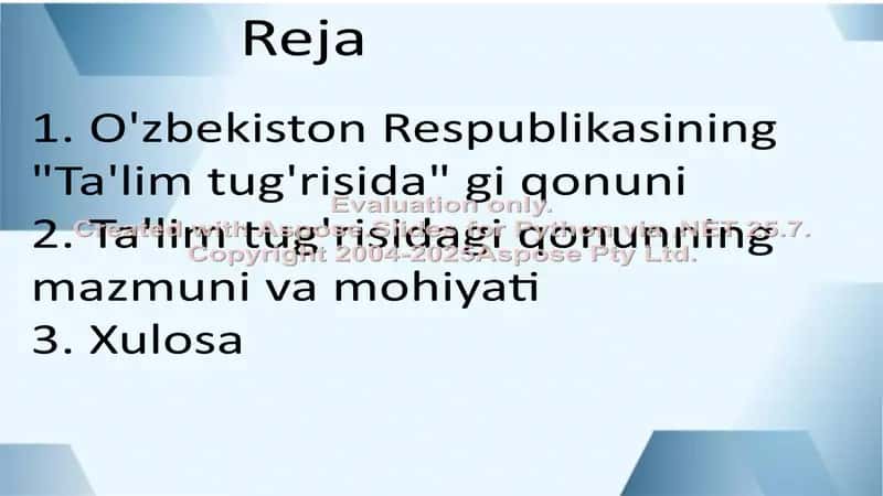 O'zbekiston Respublikasining "Ta'lim tug'risida" gi qonuni 2