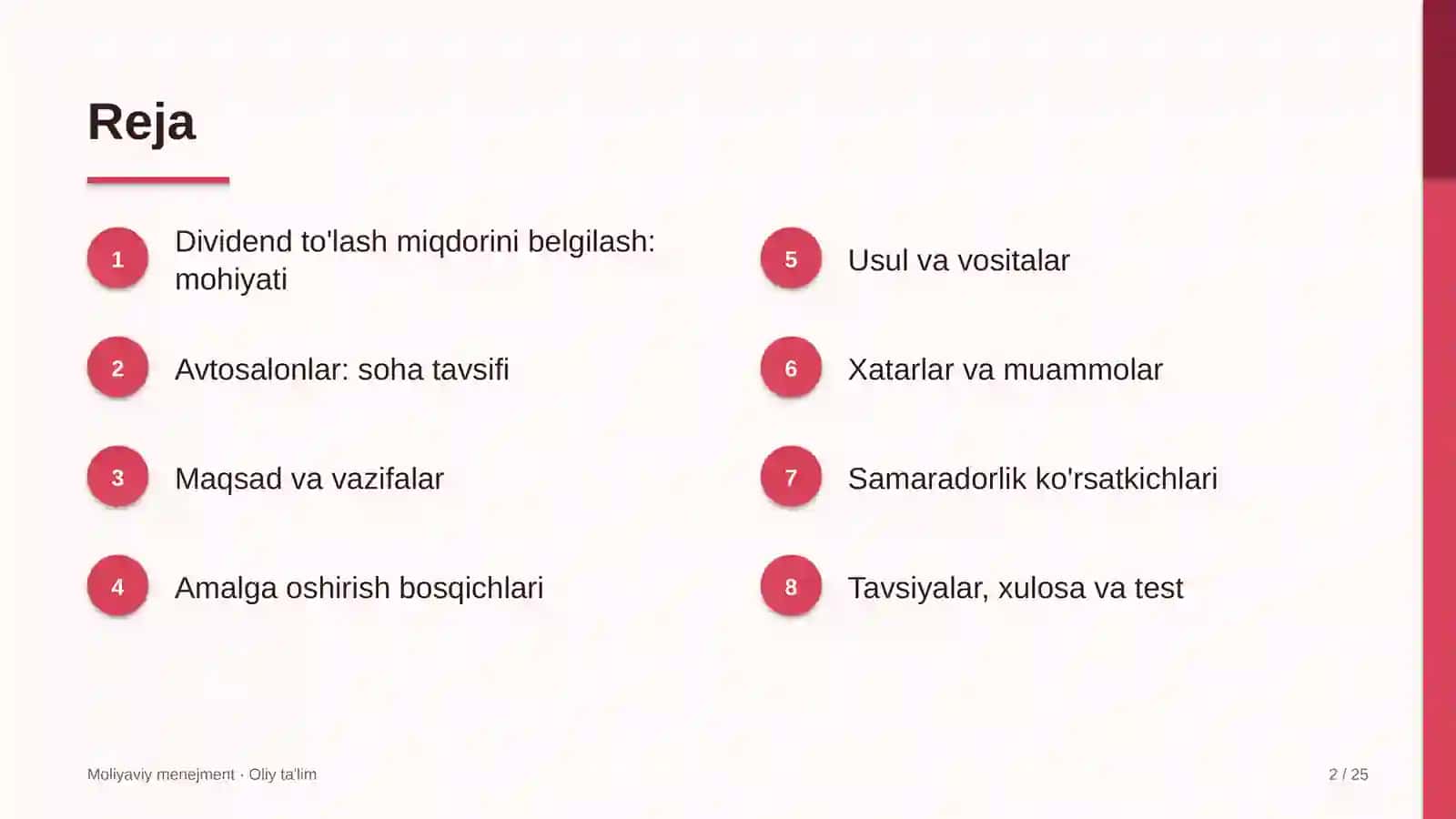 Avtosalonlarda dividend to'lash miqdorini belgilash 2