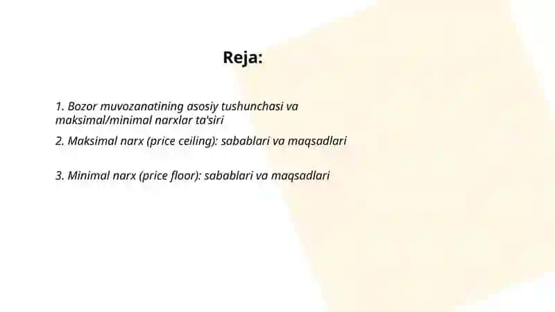 Bozor muvozanati maksimal va minimal narxlar 2