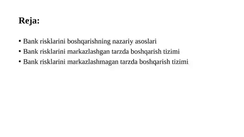 BANK RISKLARINI BOSHQARISH TIZIMI 2