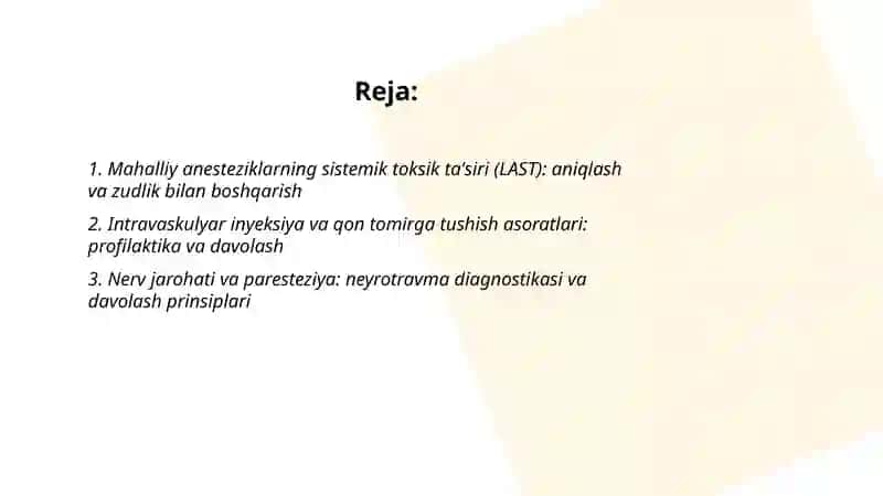 Mahalliy anesteziyada uchraydigan mahalliy asoratlar va ularni davolash printsiplari 2