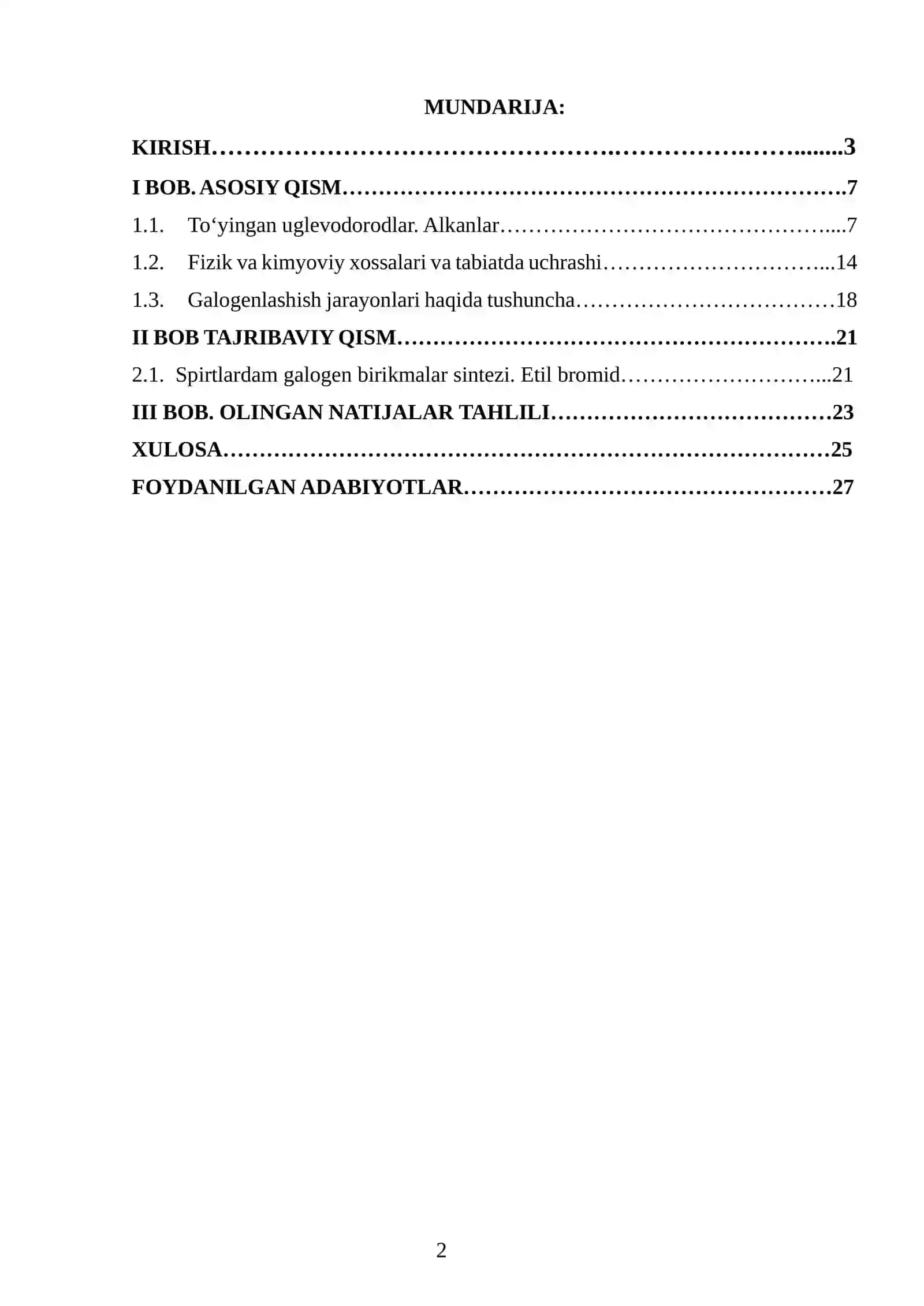 ETIL BROMID SINTEZI, TUZILISHI VA XOSSALARI 2