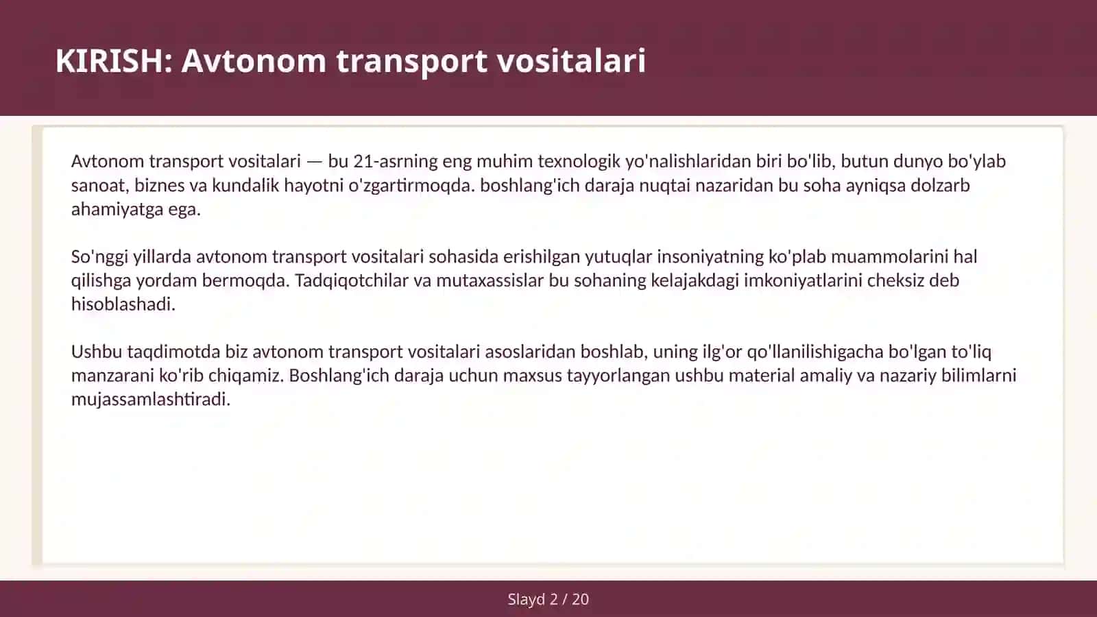 AVTONOM TRANSPORT VOSITALARI 2