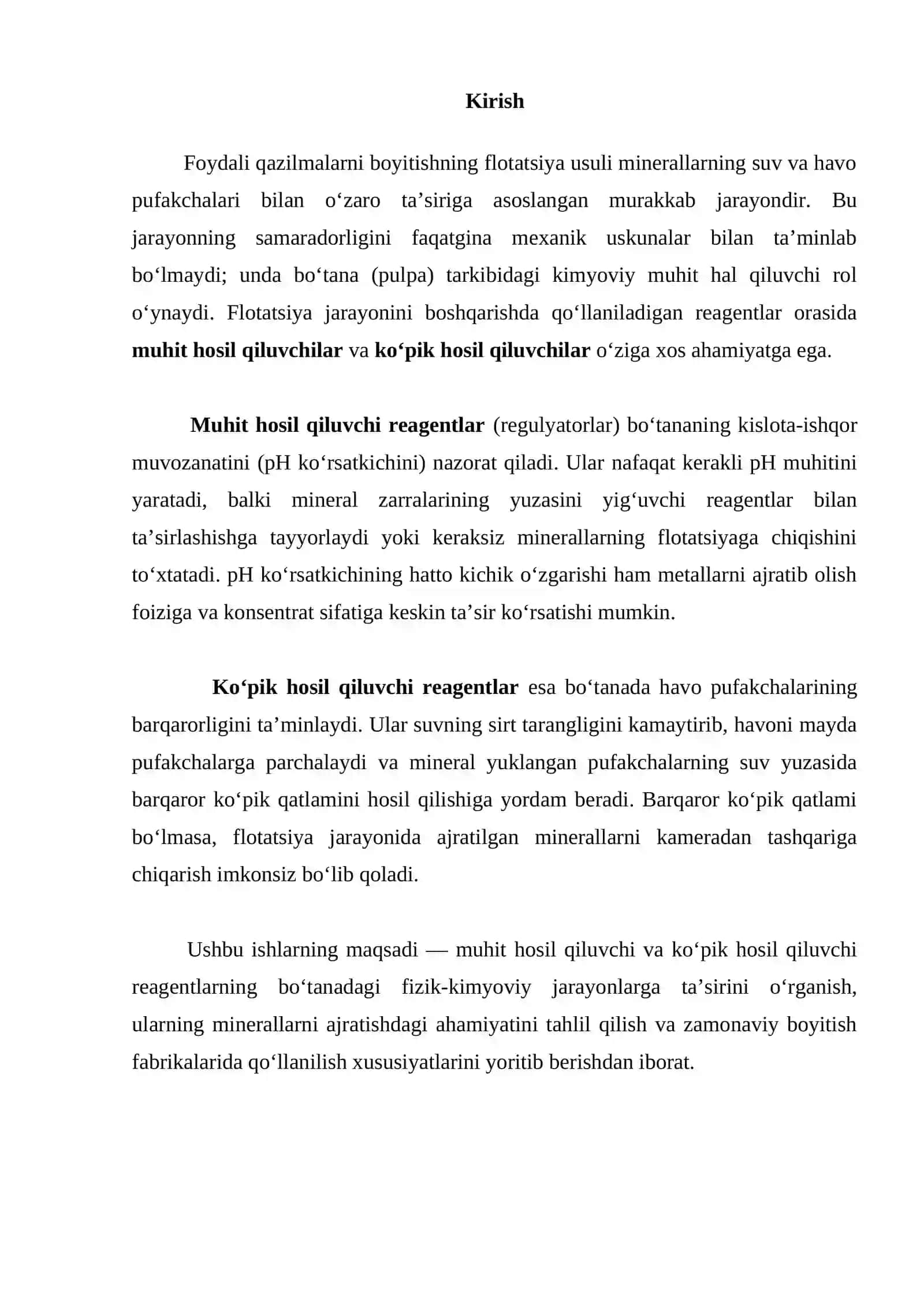 Muhit hosil qiluvchi va ko`pik hosil qiluvchi reagentlarning bo`tanaga ta`siri 2