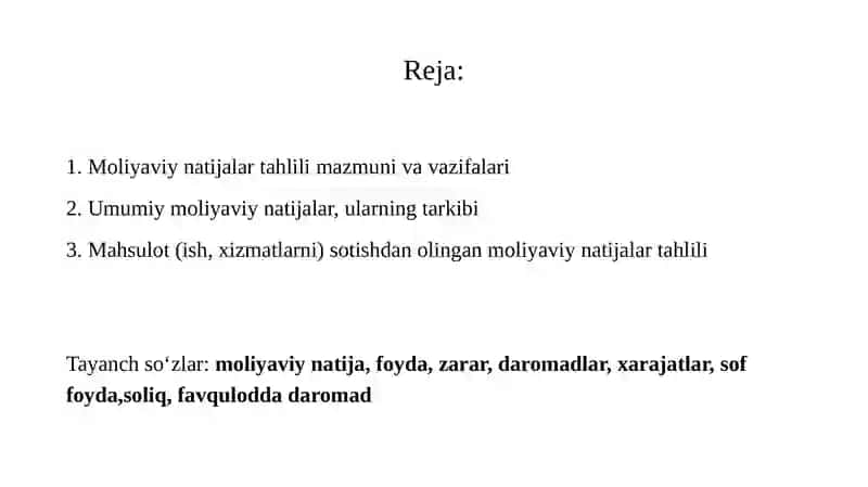 Moliyaviy natijalar tahlili 2