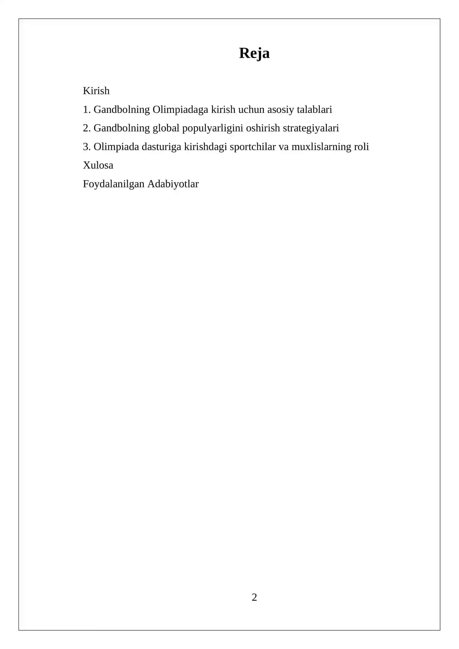 GANDBOL O'YININING OLIMPIADA O'YINLARI DASTURIGA KIRITILISHI 2
