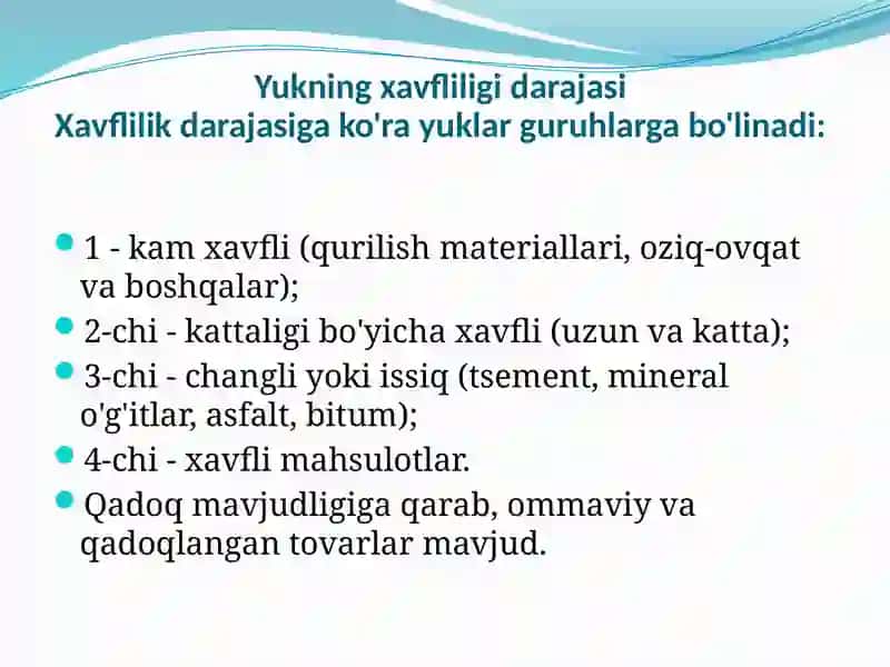 Yuklar va ularning tasnifi 2