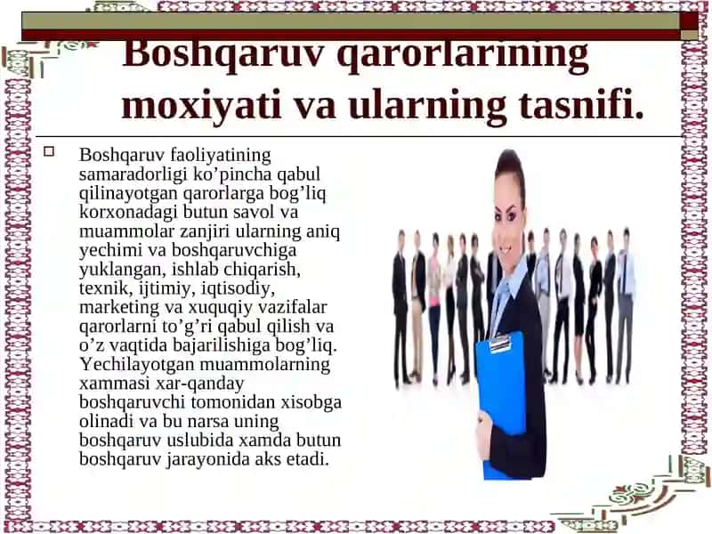 BOSHQARUV FAOLIYATINING SAMARADORLIGI 2