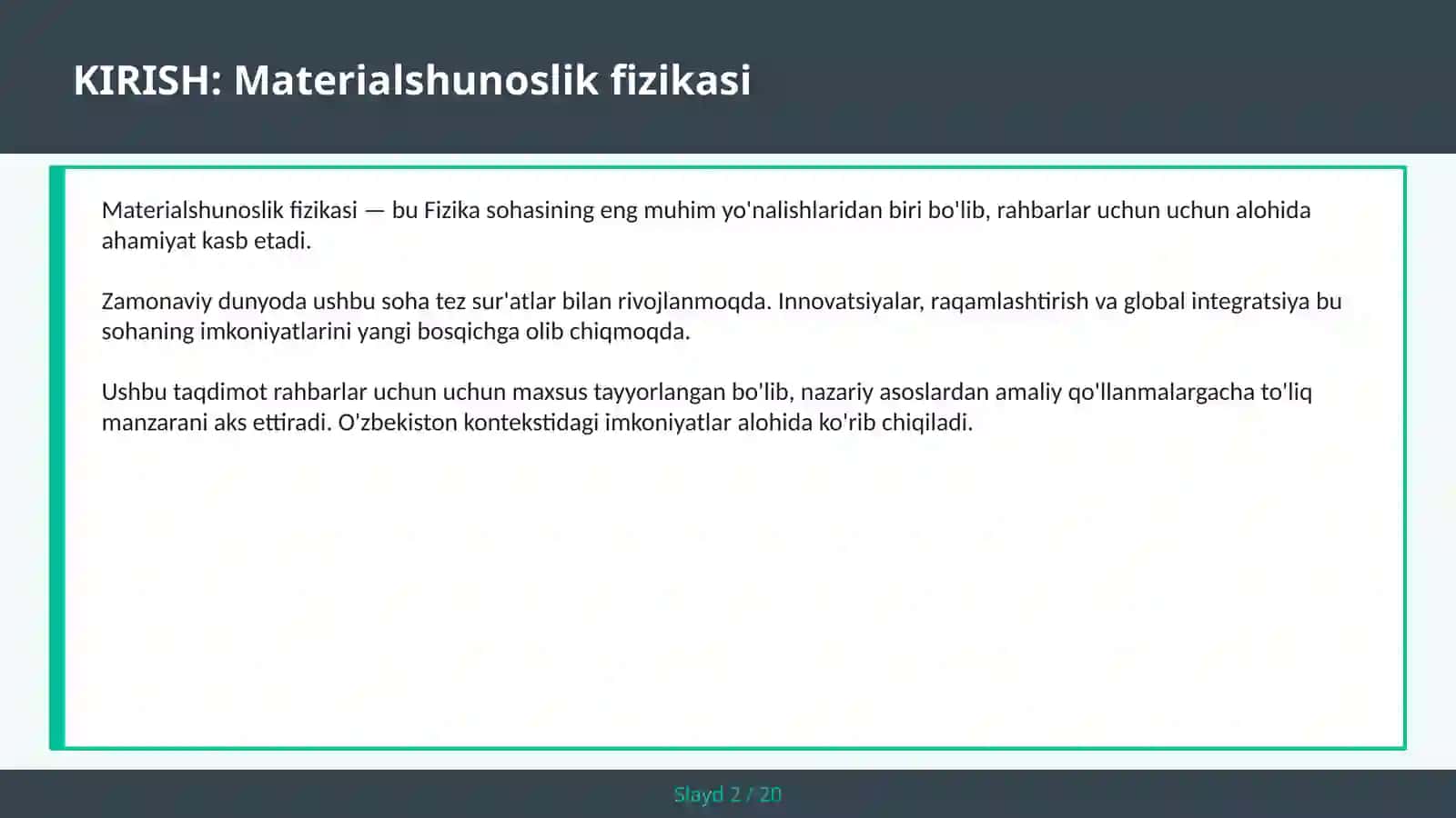 MATERIALSHUNOSLIK FIZIKASI 2