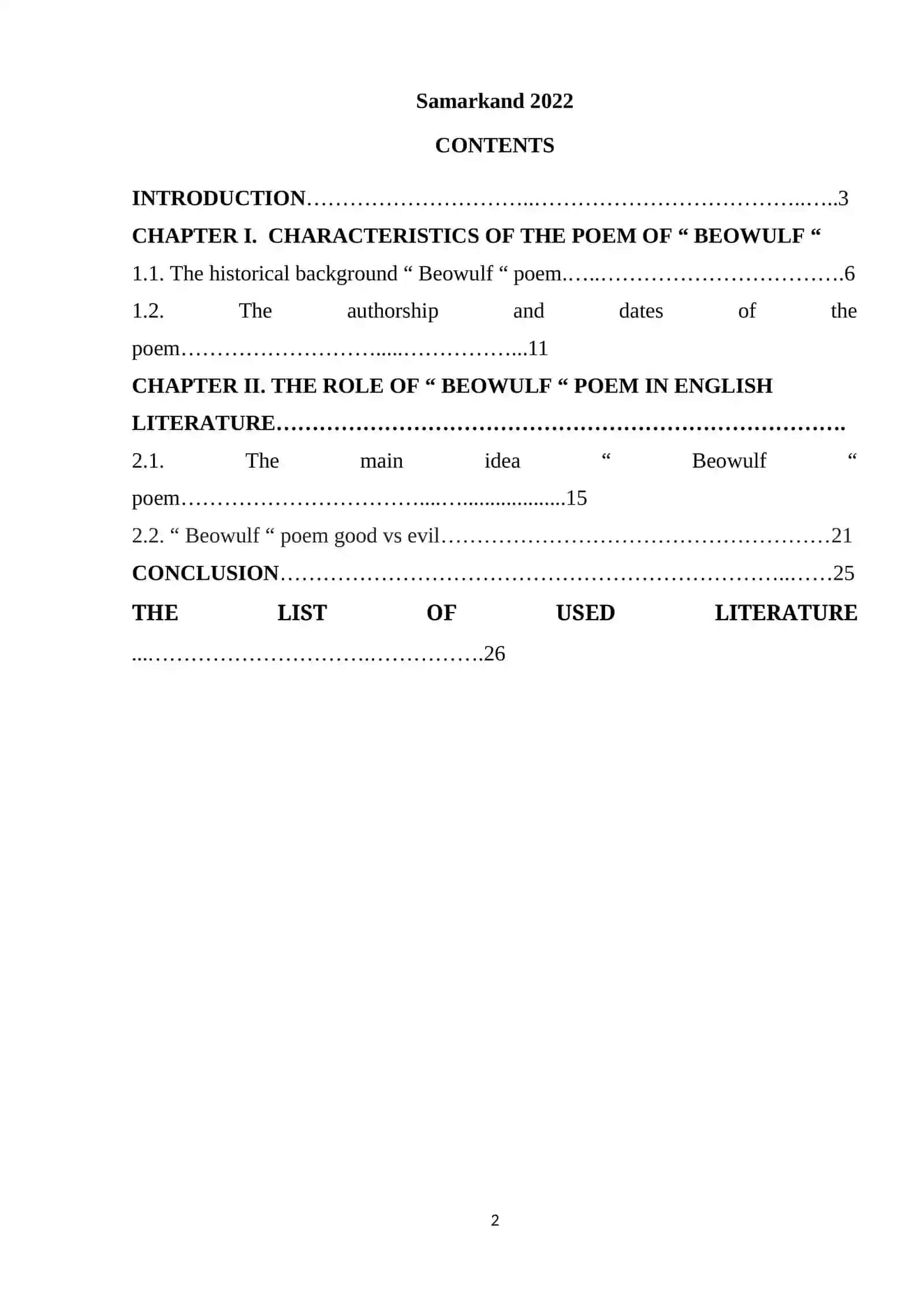 Course Paper on "Beowulf" Poem 2