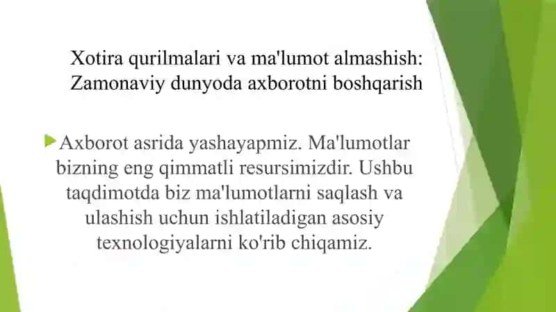 XOTIRA QURILMALARI VA MA’LUMOT ALMASHISH VOSITALARI 2