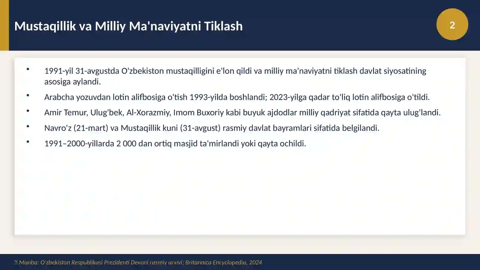 Mustaqillik va Milliy Ma'naviyatni Tiklash 2