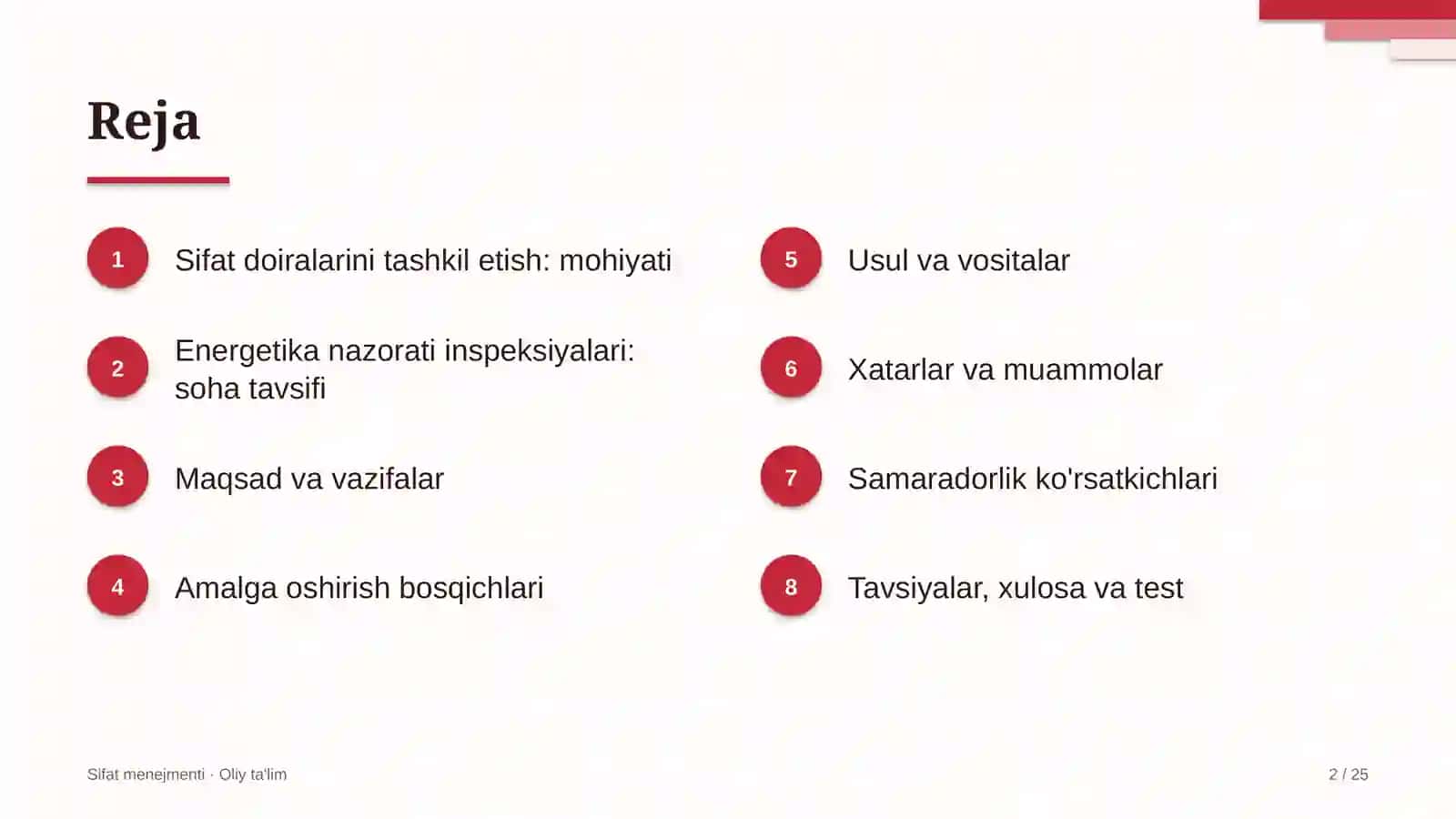 Energetika nazorati inspeksiyalarida sifat doiralarini tashkil etish 2