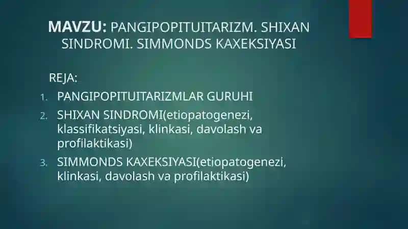 Tibbiyot. Shixan sindromi. Simmonds kaxeksiyasi 2