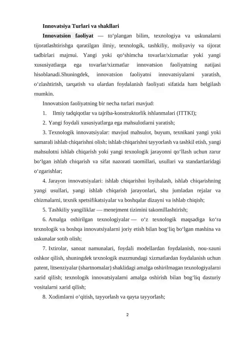 INNOVATSIYALAR TASNIFI VA TURLARI 2