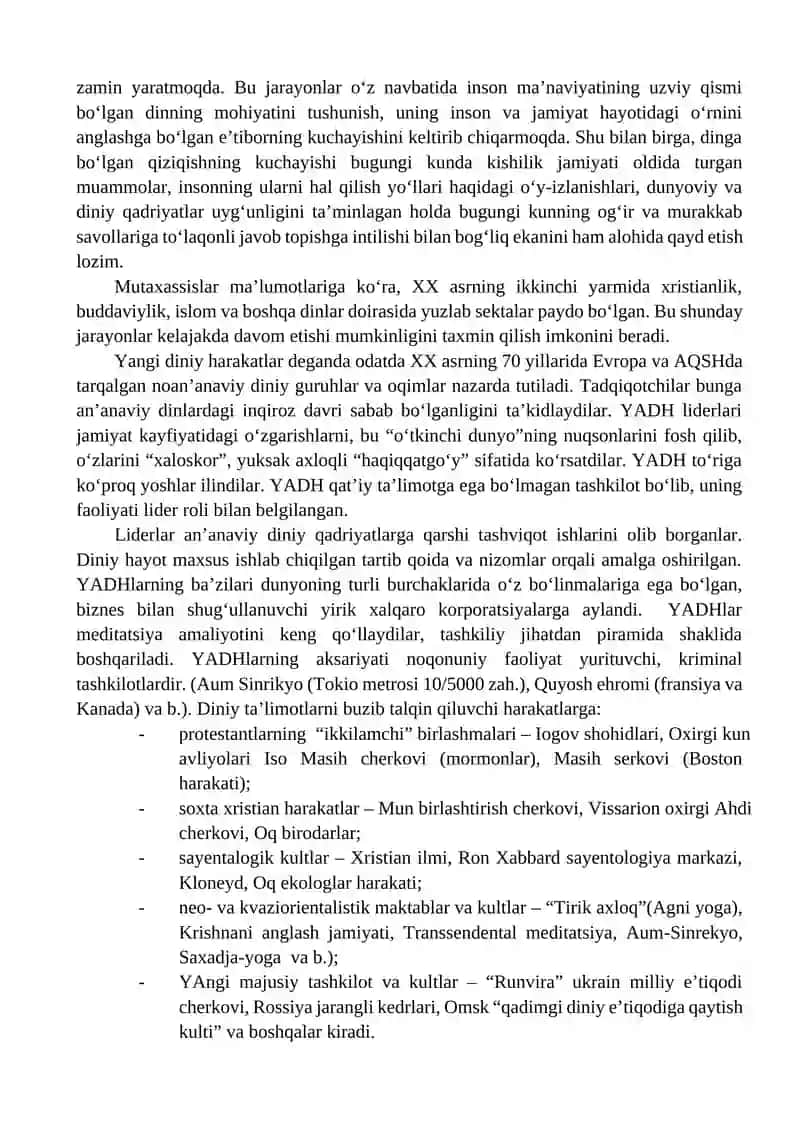 YANGI DINIY HARAKATLAR VA SEKTALAR 2
