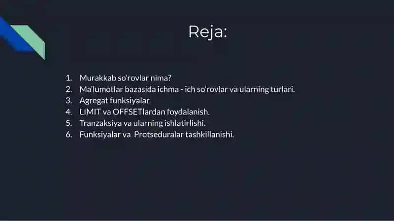 Murakkab so‘rovlar nima? 2